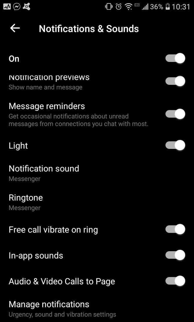 Messenger notification settings