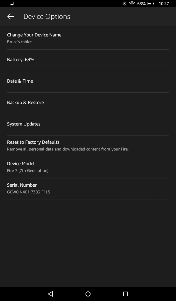 Fire OS device options