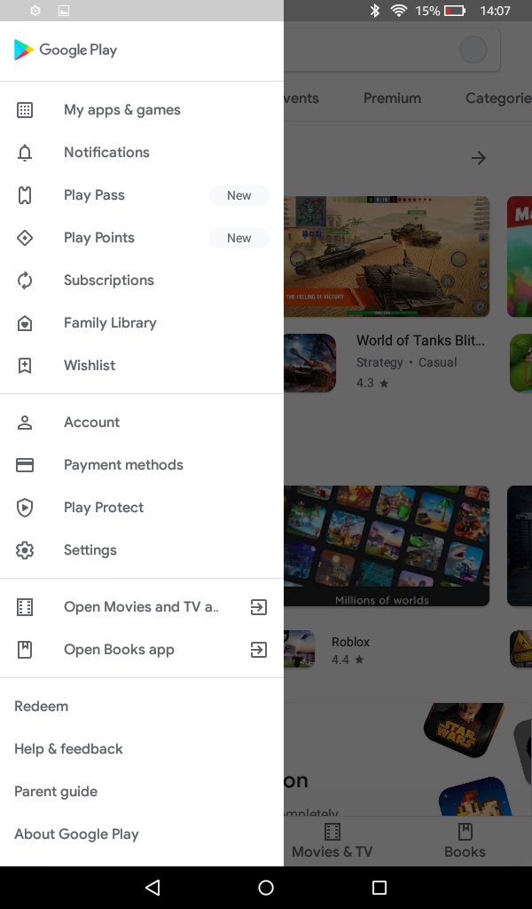 Google Play running on Amazon Fire tablet