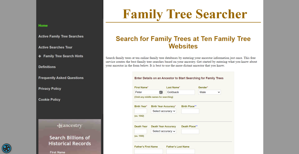 Search your family tree for free