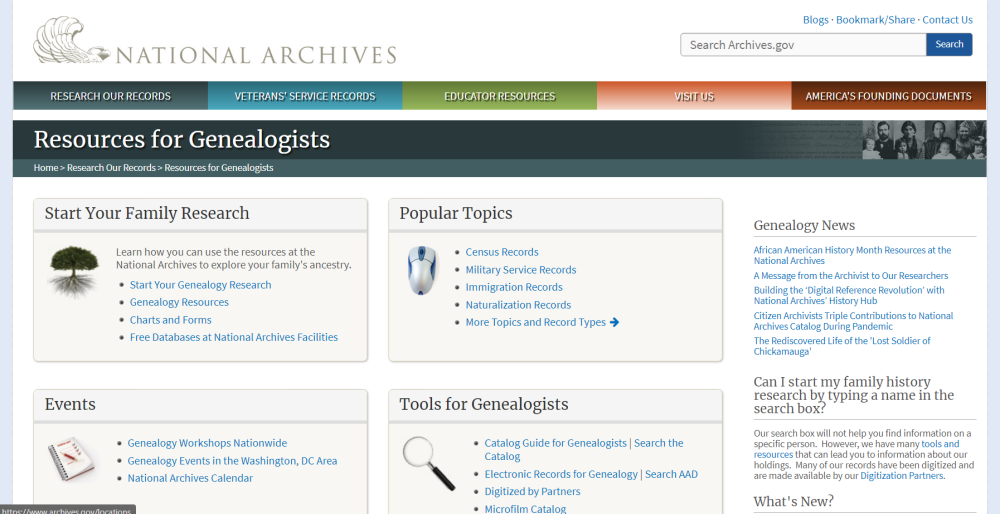 Search records at the US National Archive