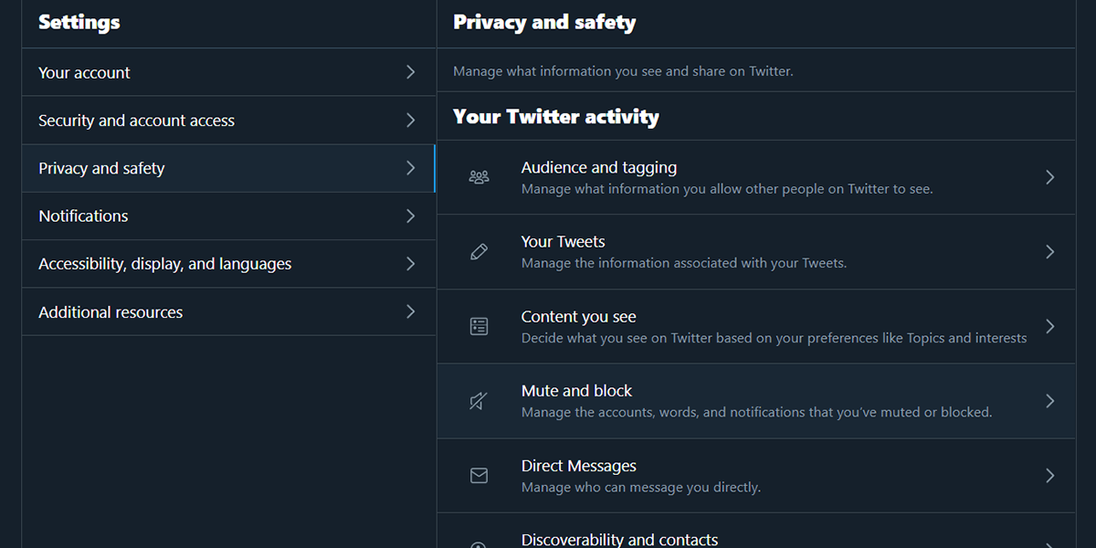 The privacy and safety tab of Twitter settings