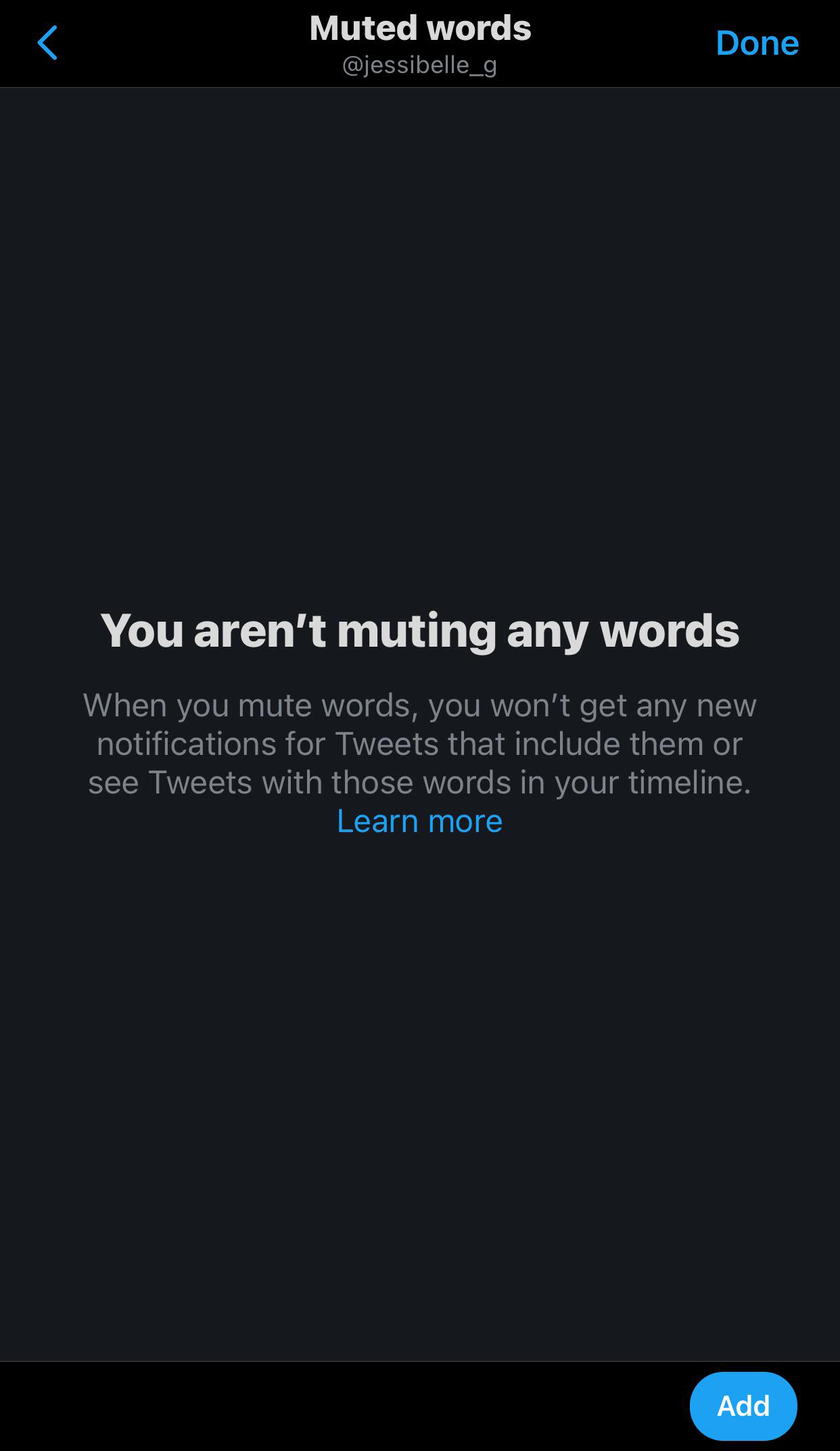 Screenshot of your list of muted words on Twitter