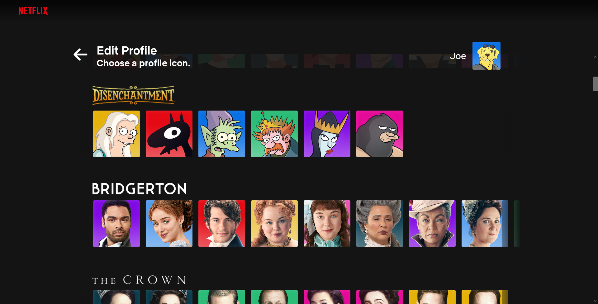 netflix choose profile icon desktop