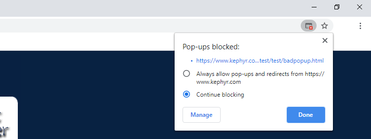 chrome popup blocked
