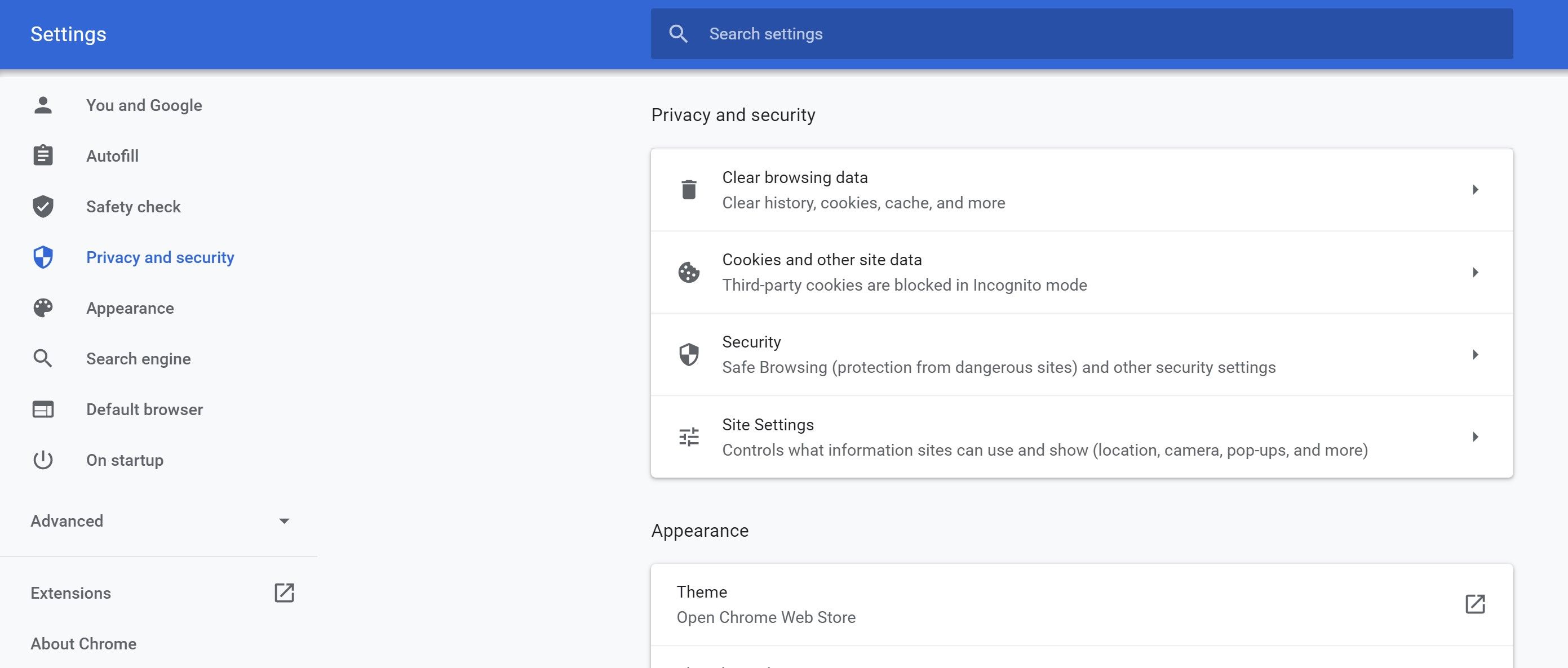 privacy settings in google chrome