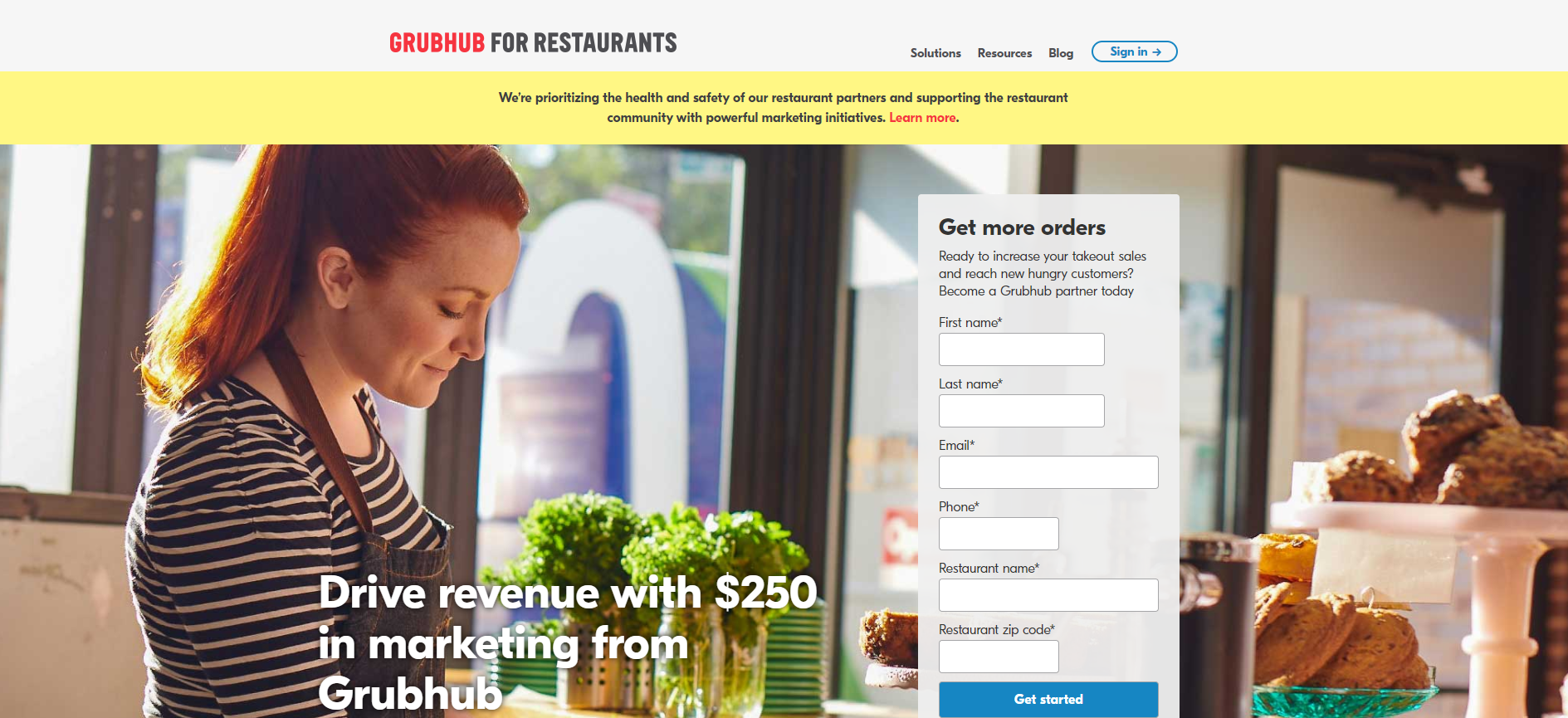 GrubHub For Restaurants homepage