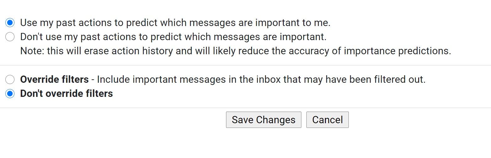 Saving changes in Gmail settings