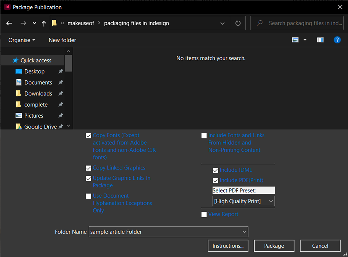 saving indesign package folder