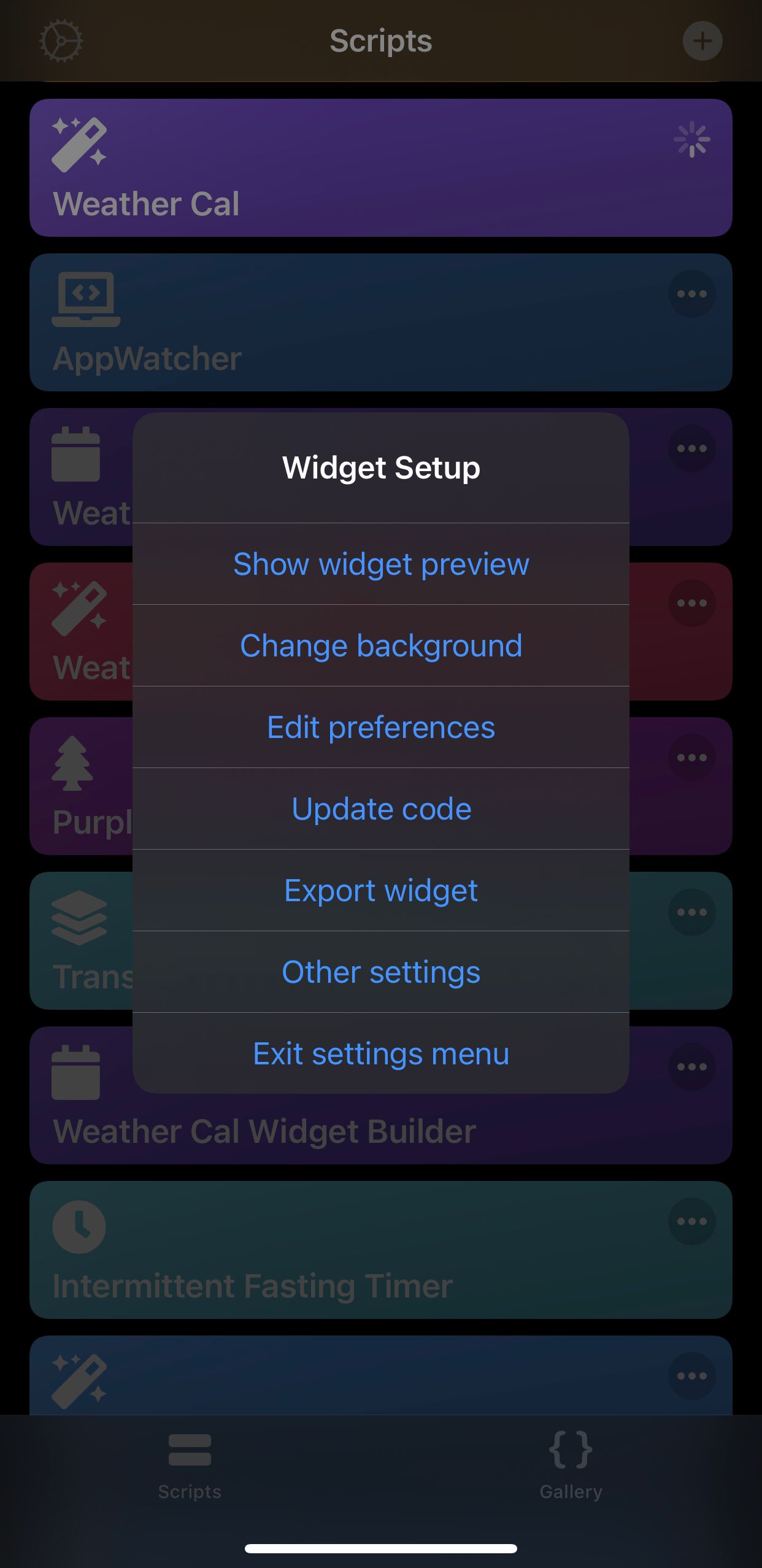 Weather Cal's settings menu makes it easy for non-programmers to customize the widget