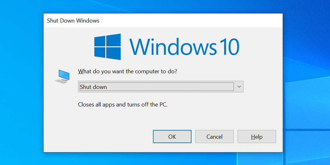 Shut down Windows 10 closing all open apps