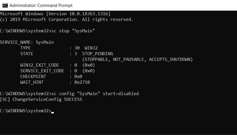 SysMain را با استفاده از Command Prompt متوقف کنید