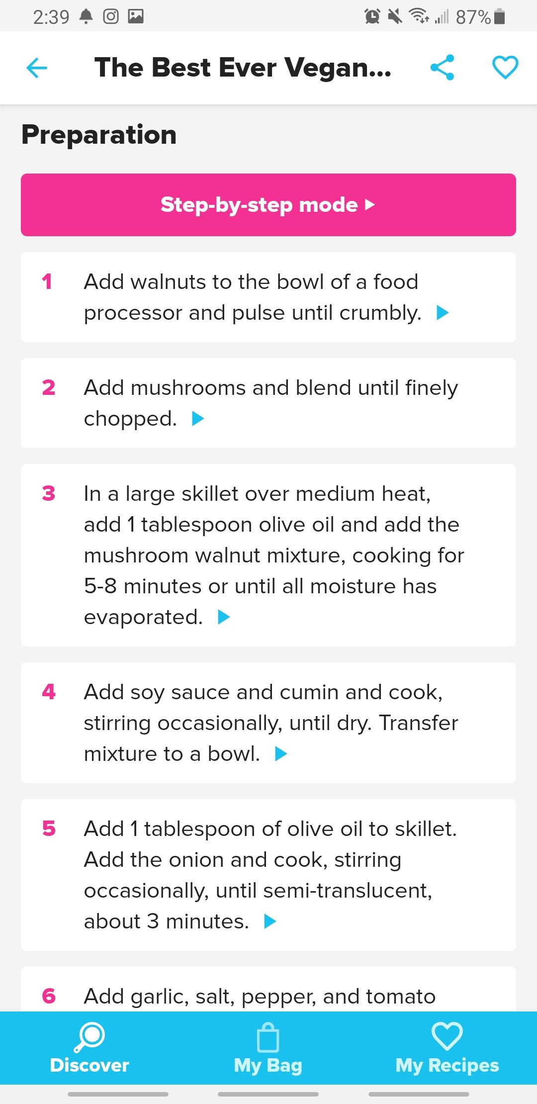 tasty app preparation steps for a recipe