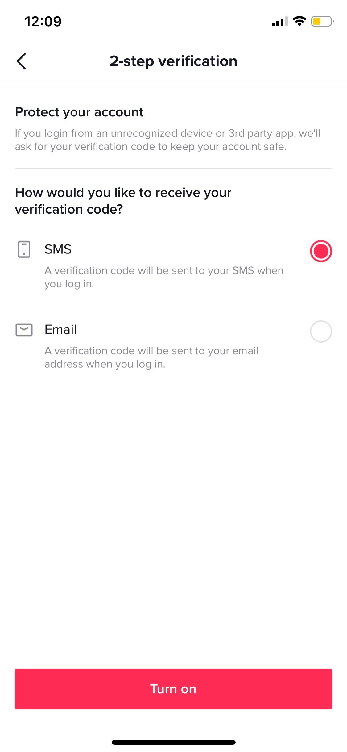 TikTok sms email verification