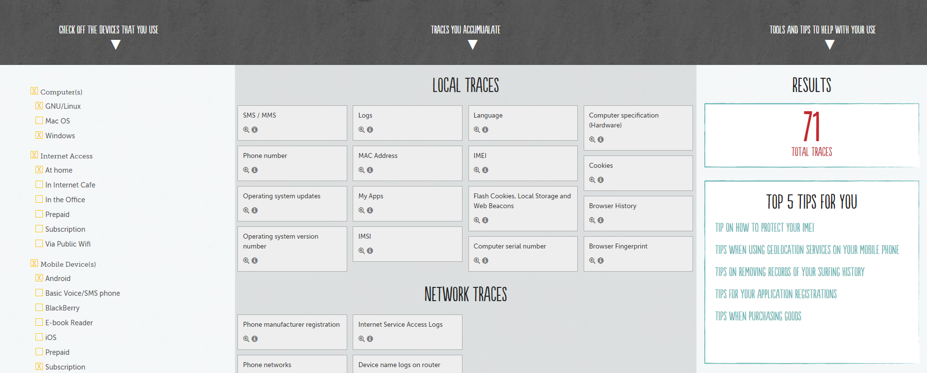 trace my shadow traces online trackers