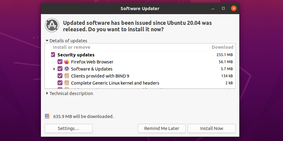 Software Updater Prepared to Install on Ubuntu Desktop