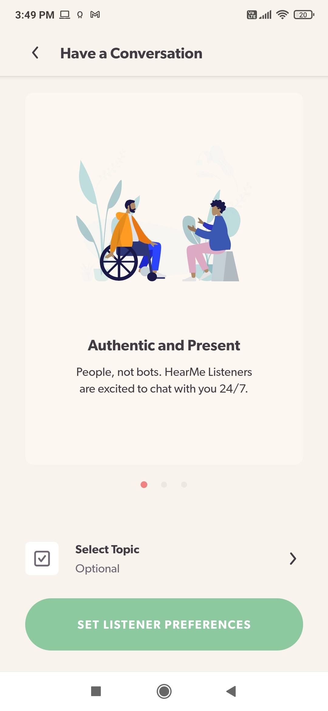 HearMe finds people who will listen to your problems at any time of the day