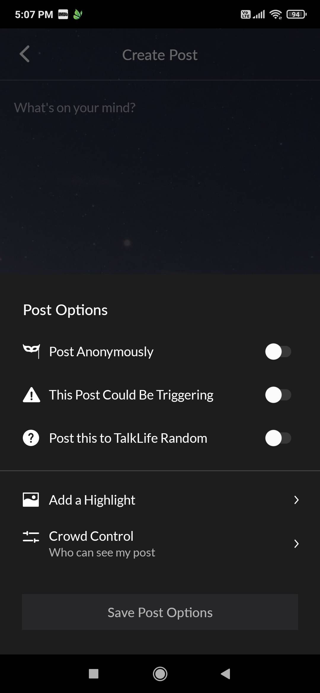 By letting you post anonymously, add a trigger warning, and restrict the audience of your post, TalkLife protects all participants