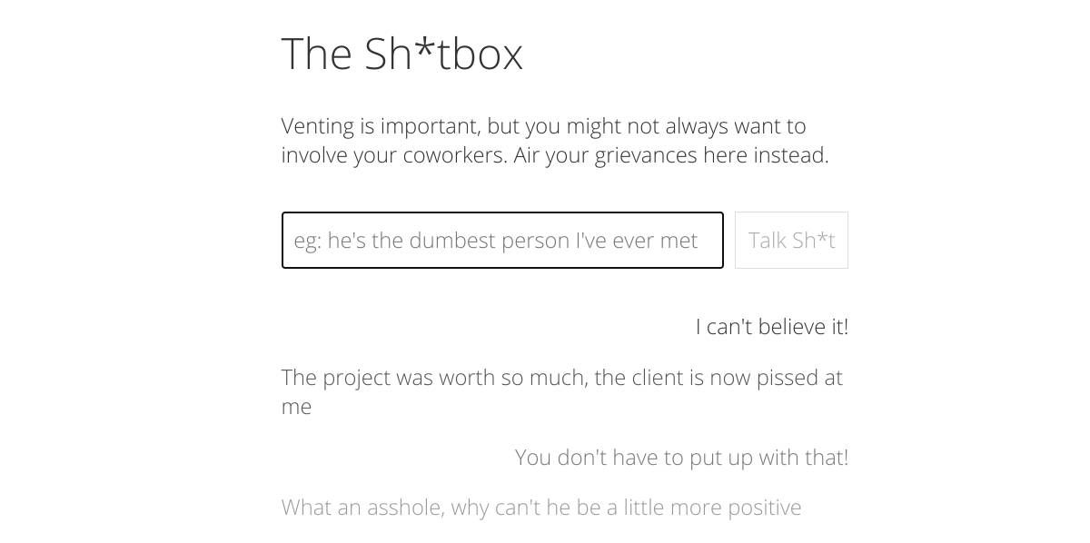 The Shitbox lets you vent about work grievances to a chat-bot securely and anonymously