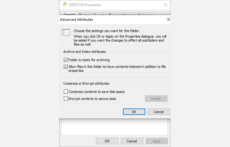 windows 10 change file attribute compression