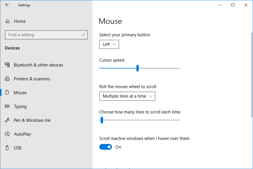 windows 10 mouse settings