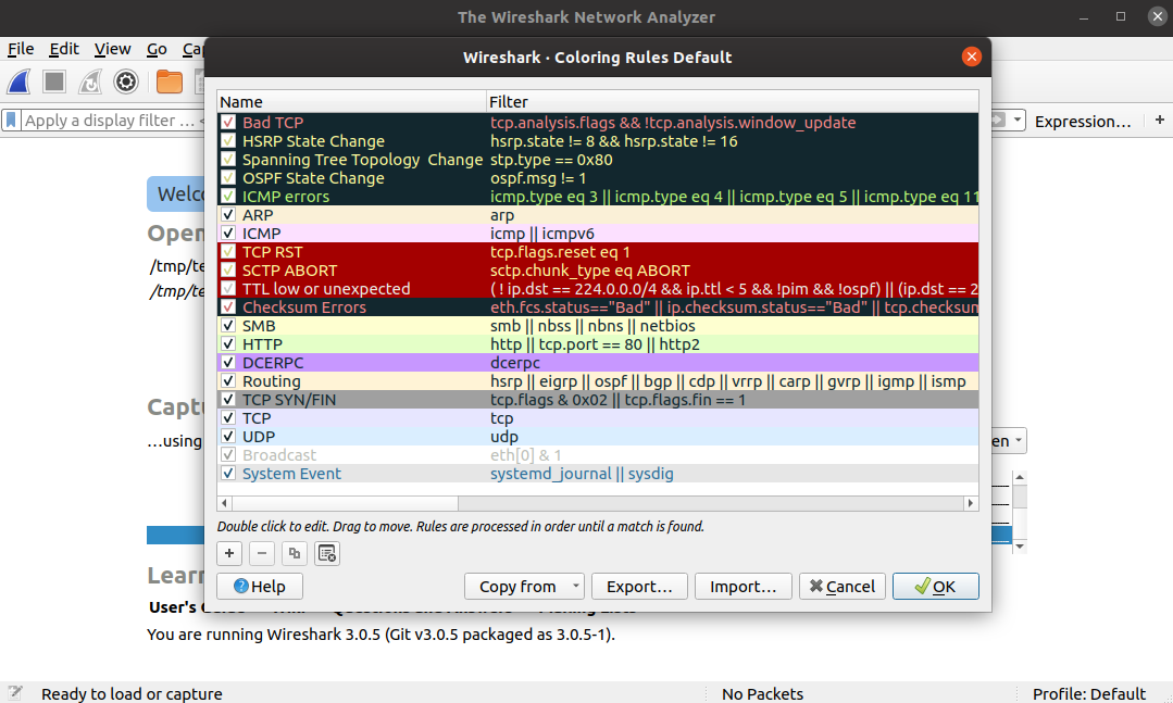 coloring rules for wireshark