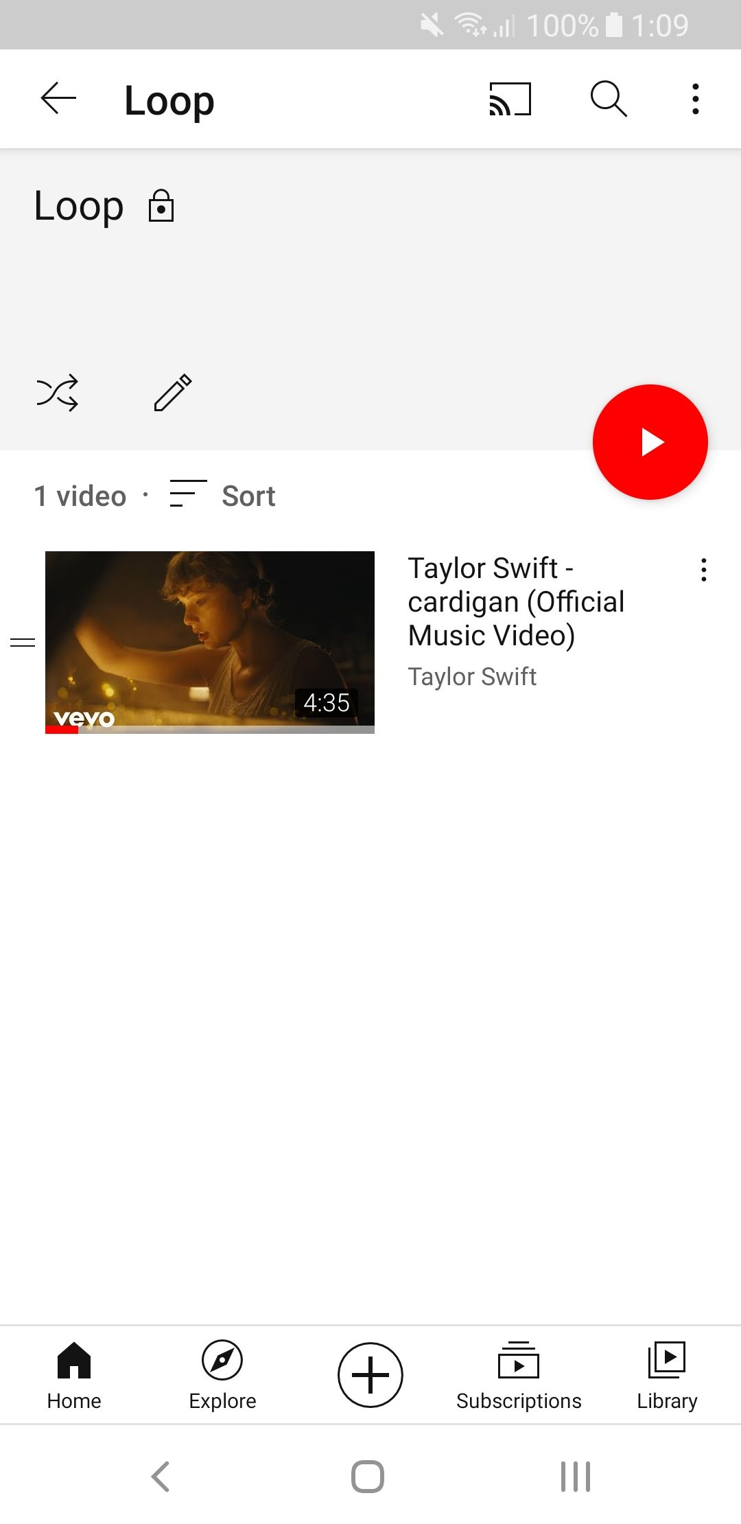 youtube android repeat playlist