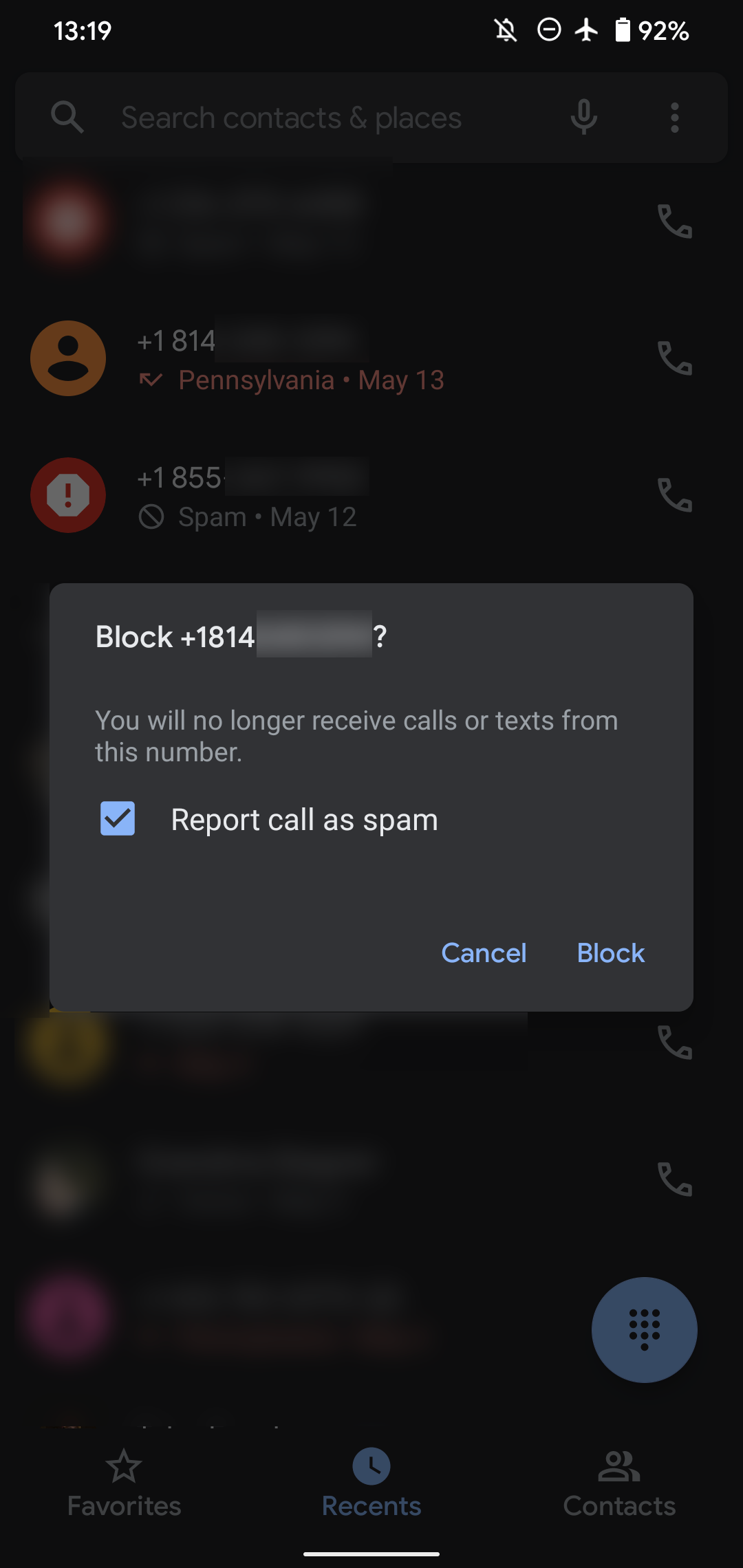 Android Confirm Blocked Number