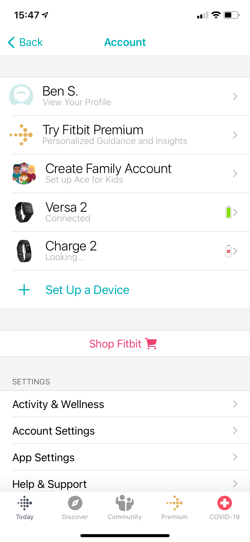 Fitbit Account Page