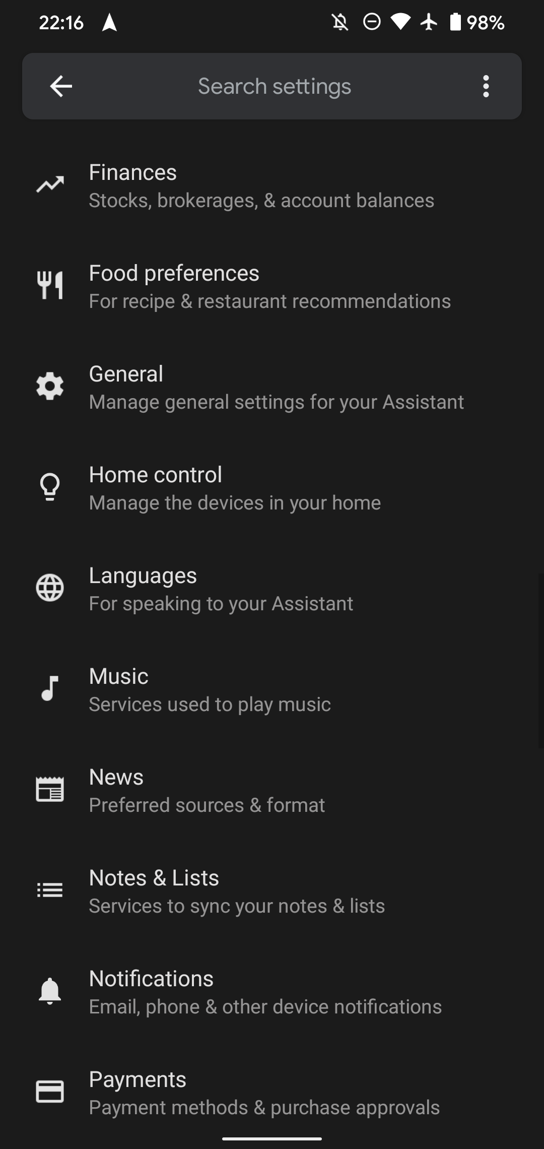 Android Google Assistant Options