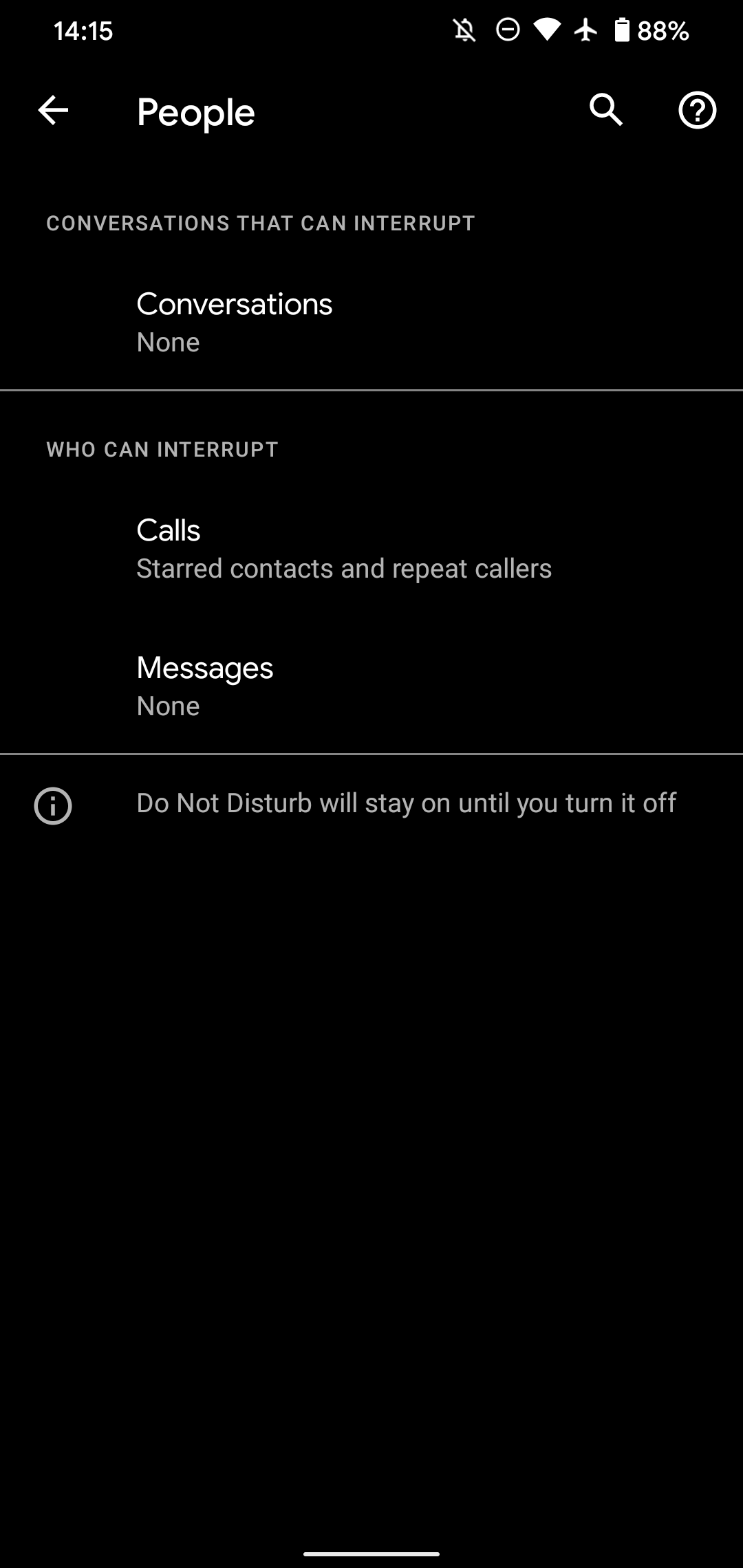 Android Do Not Disturb People Options