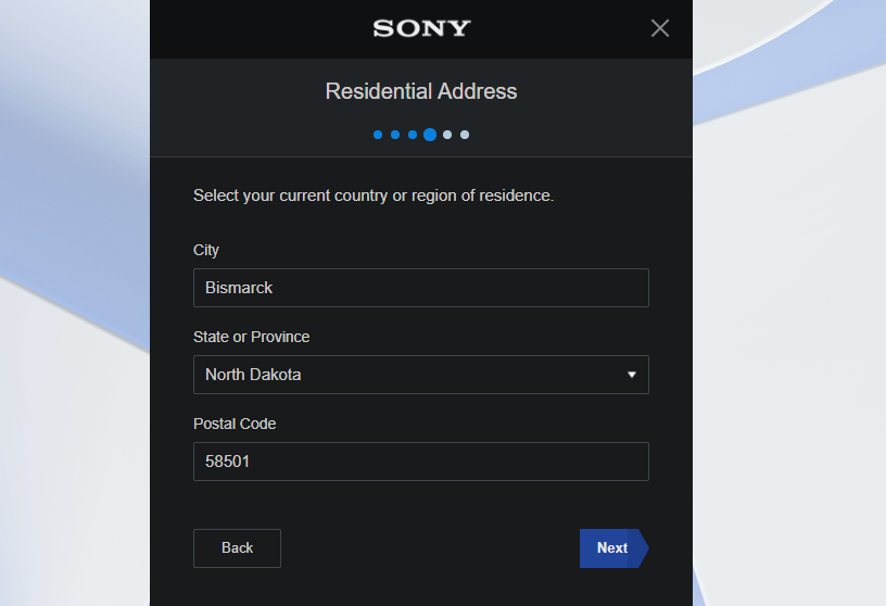 PlayStation Account Enter Regional Details