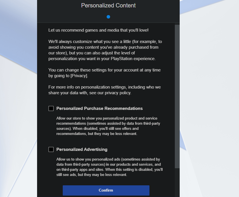PlayStation Account Personalized Content