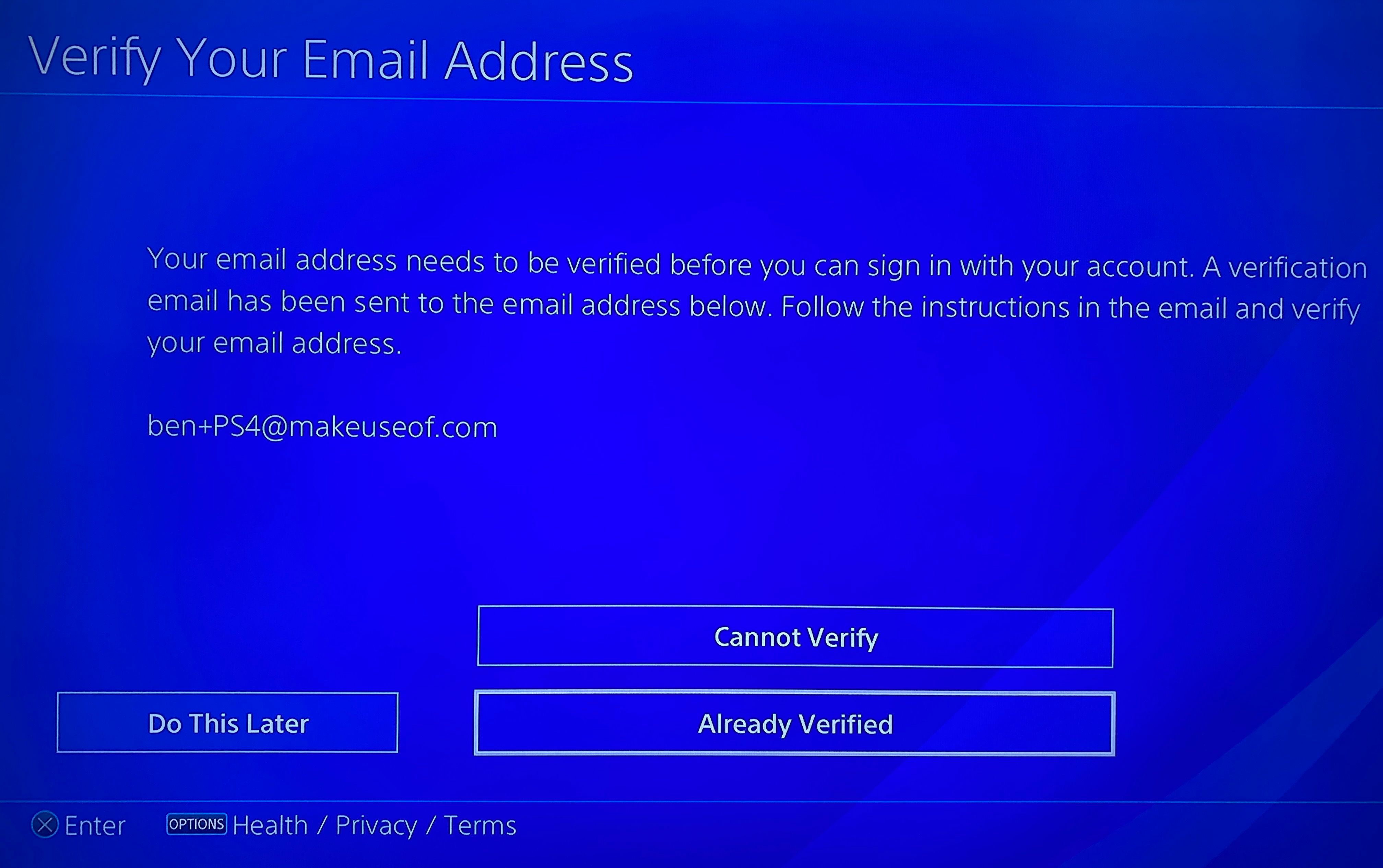 cant verify email for ps4
