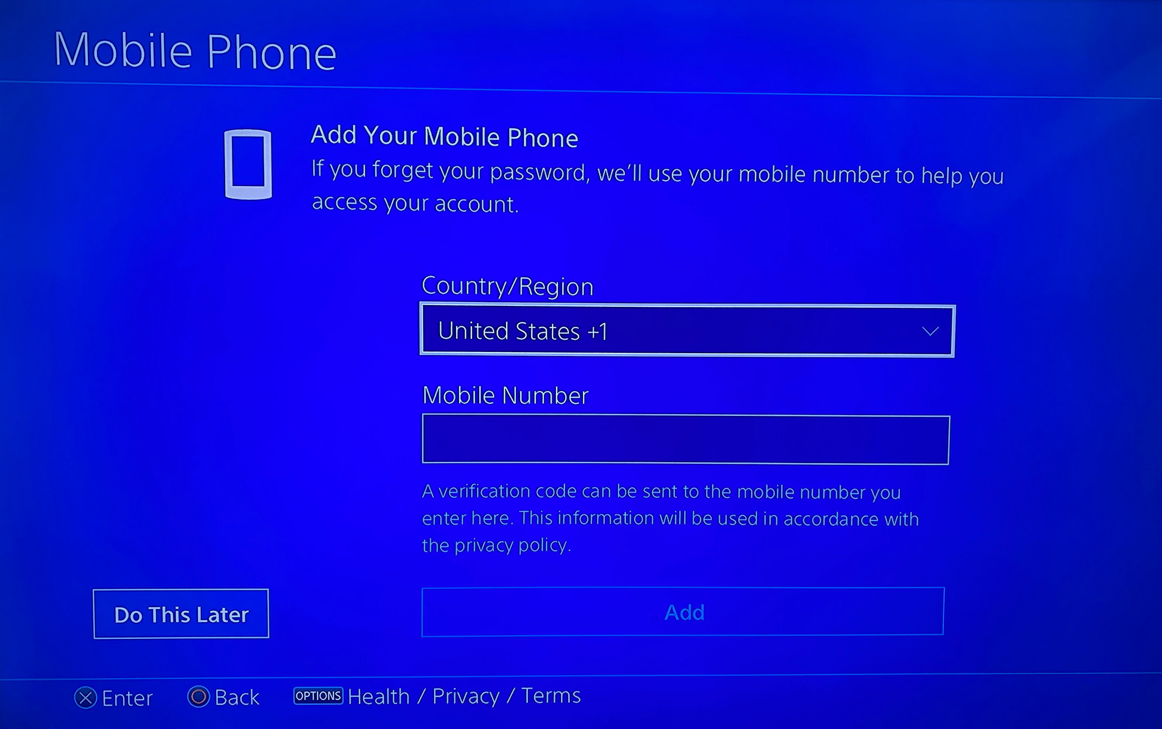 PS4 Add Mobile Number