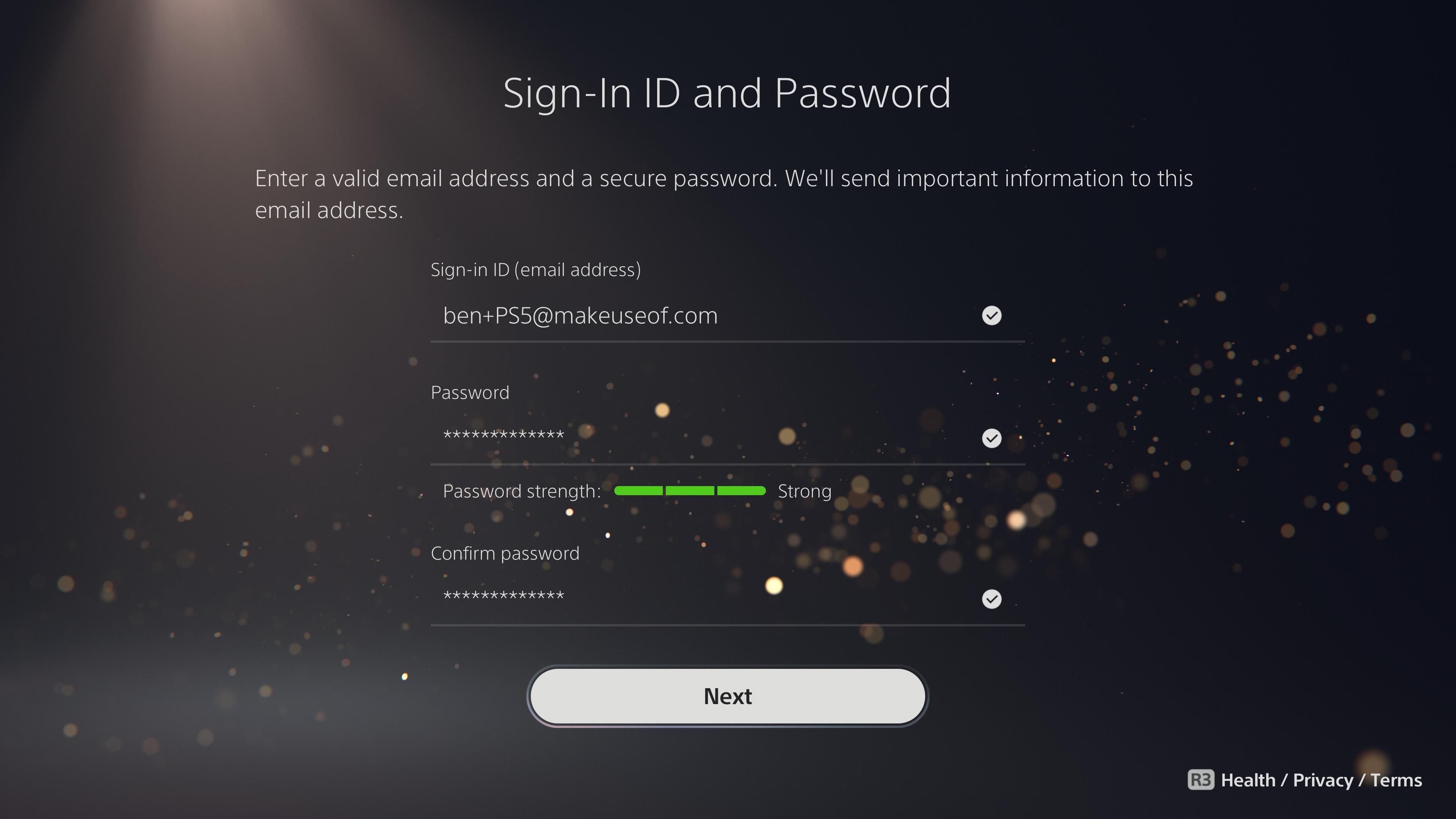 PS5 Email and Password