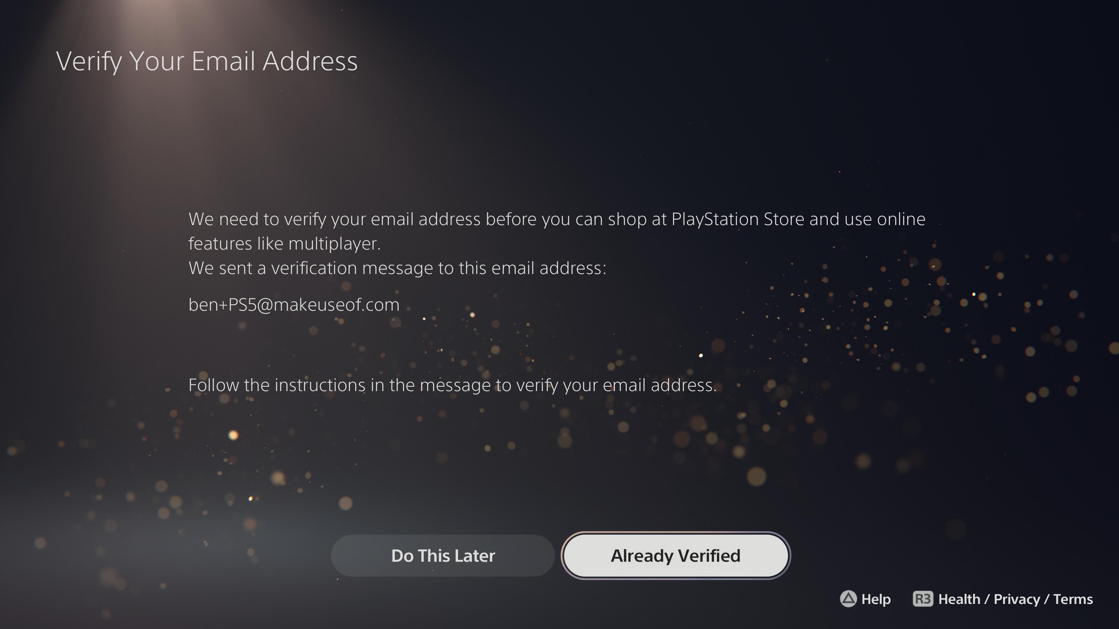 PS5 Verify Email