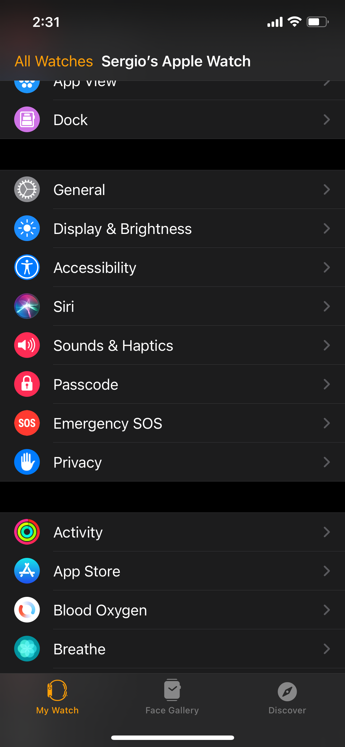 Accessibility settings Watch app on iPhone.