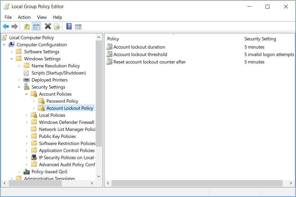 Account Lockout Policy window