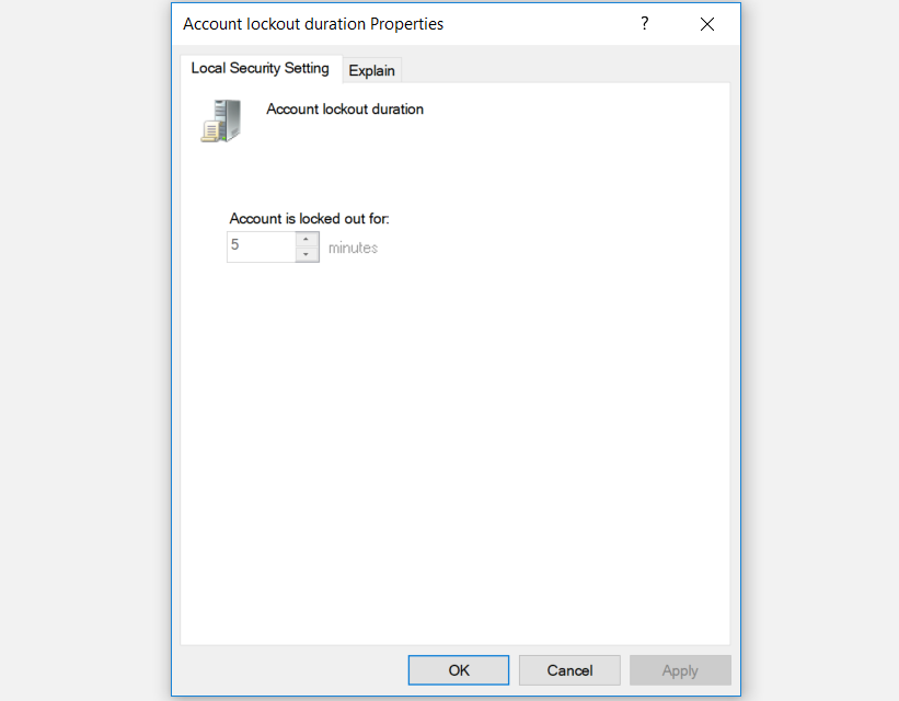 Account lockout duration policy setting window
