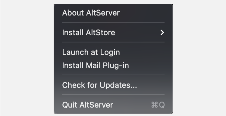 Screenshot showing the Add Mail option for AltStore