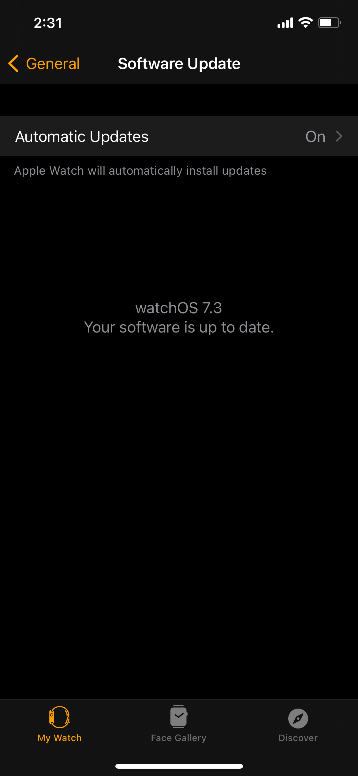 watchOS up to date message.