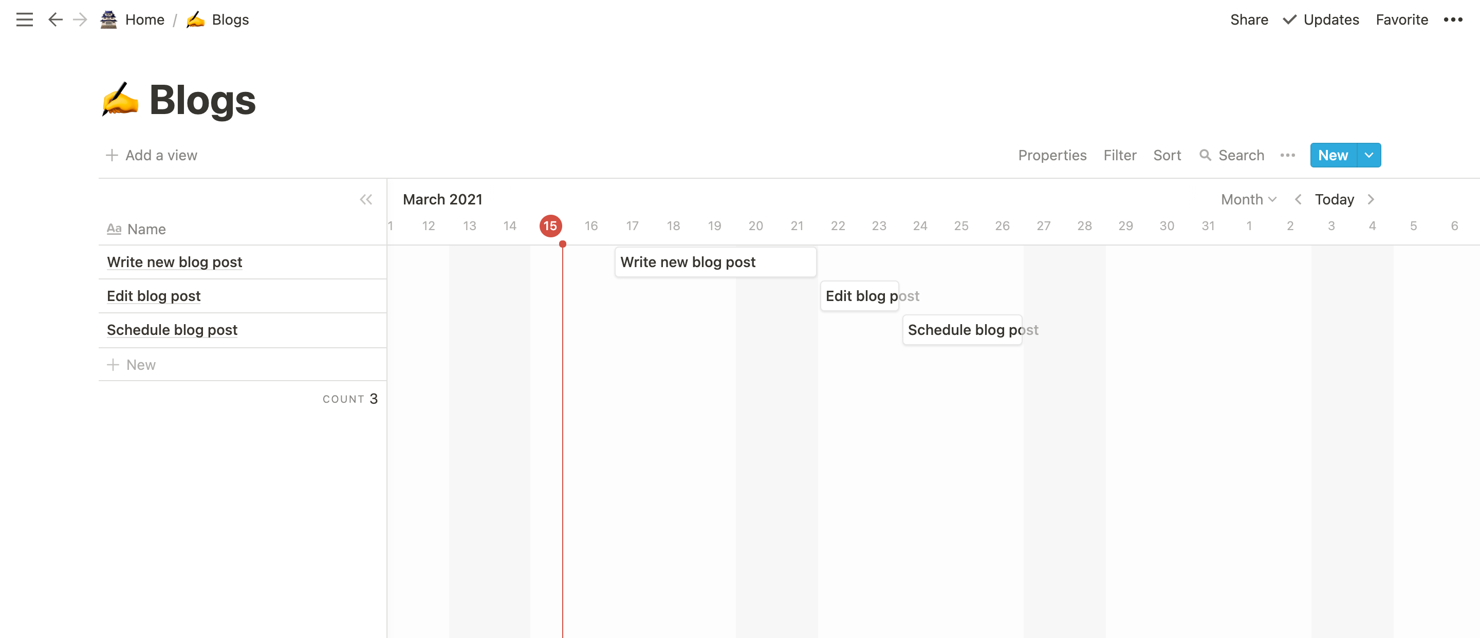 A Notion timeline for project management