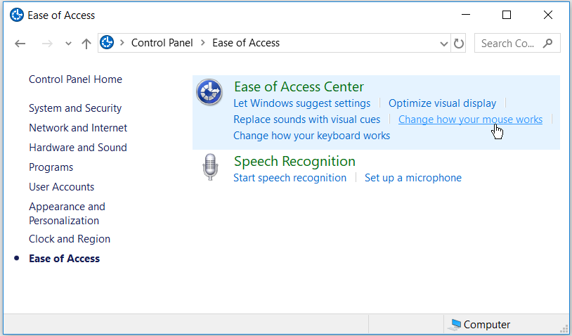 Changing how the mouse works using the Control Panel