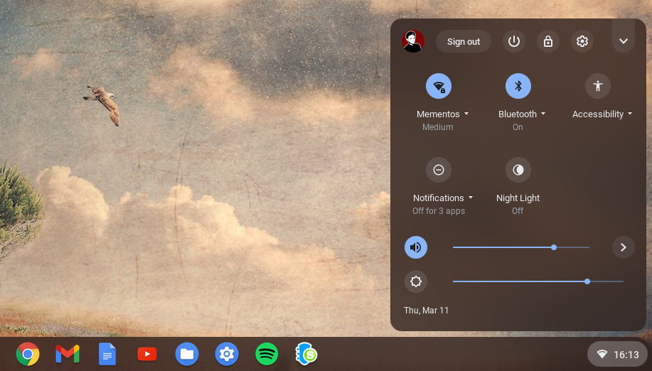 Chrome OS Menu With Bluetooth