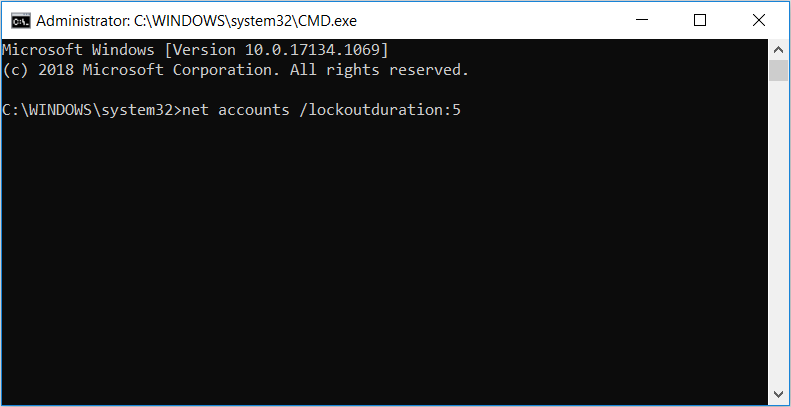 Configuring the Account lockout duration setting in the Command Prompt