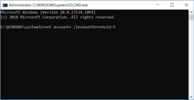 Configuring the Account lockout threshold setting in the Command Prompt