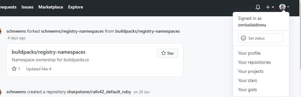 Drop down icon for navigating to repositories