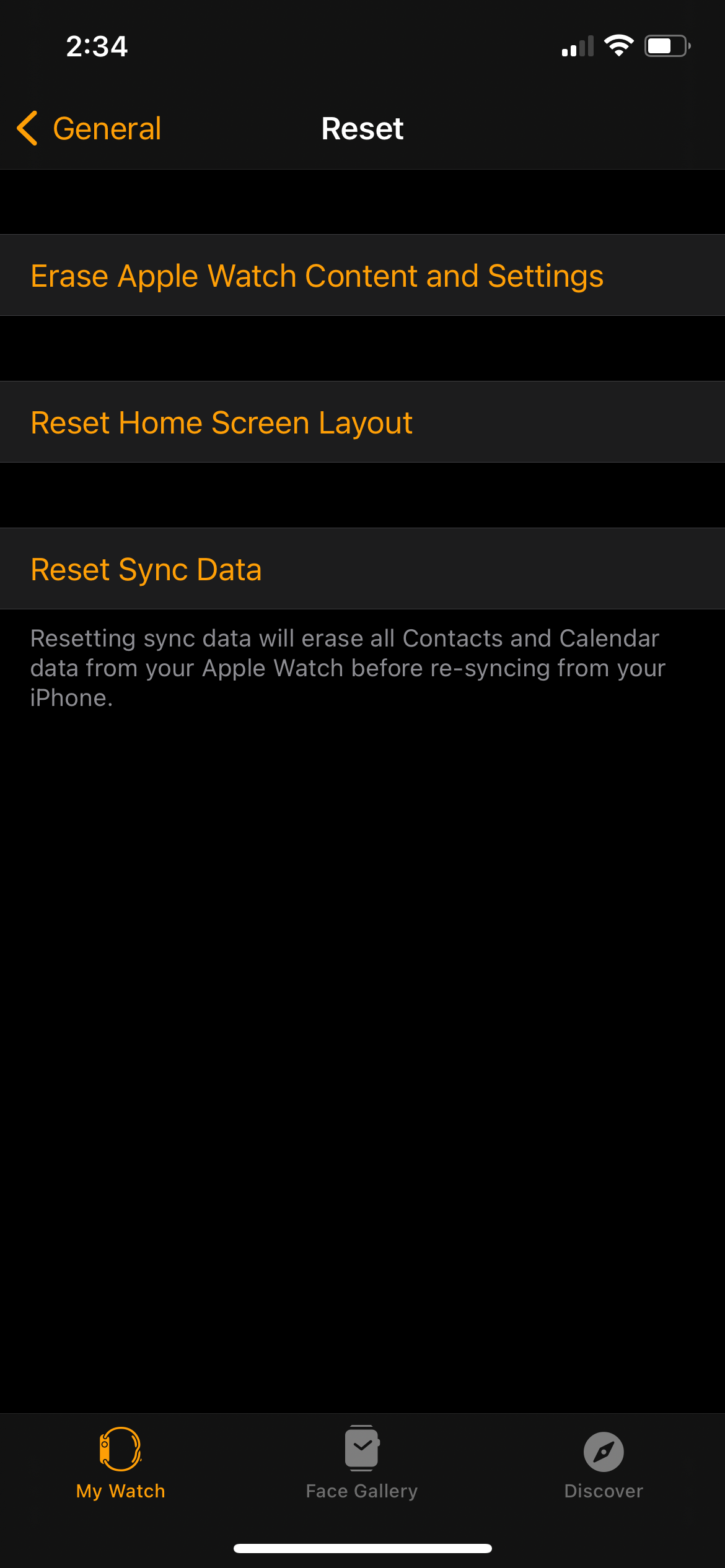 Erase Apple Watch Content from iPhone.