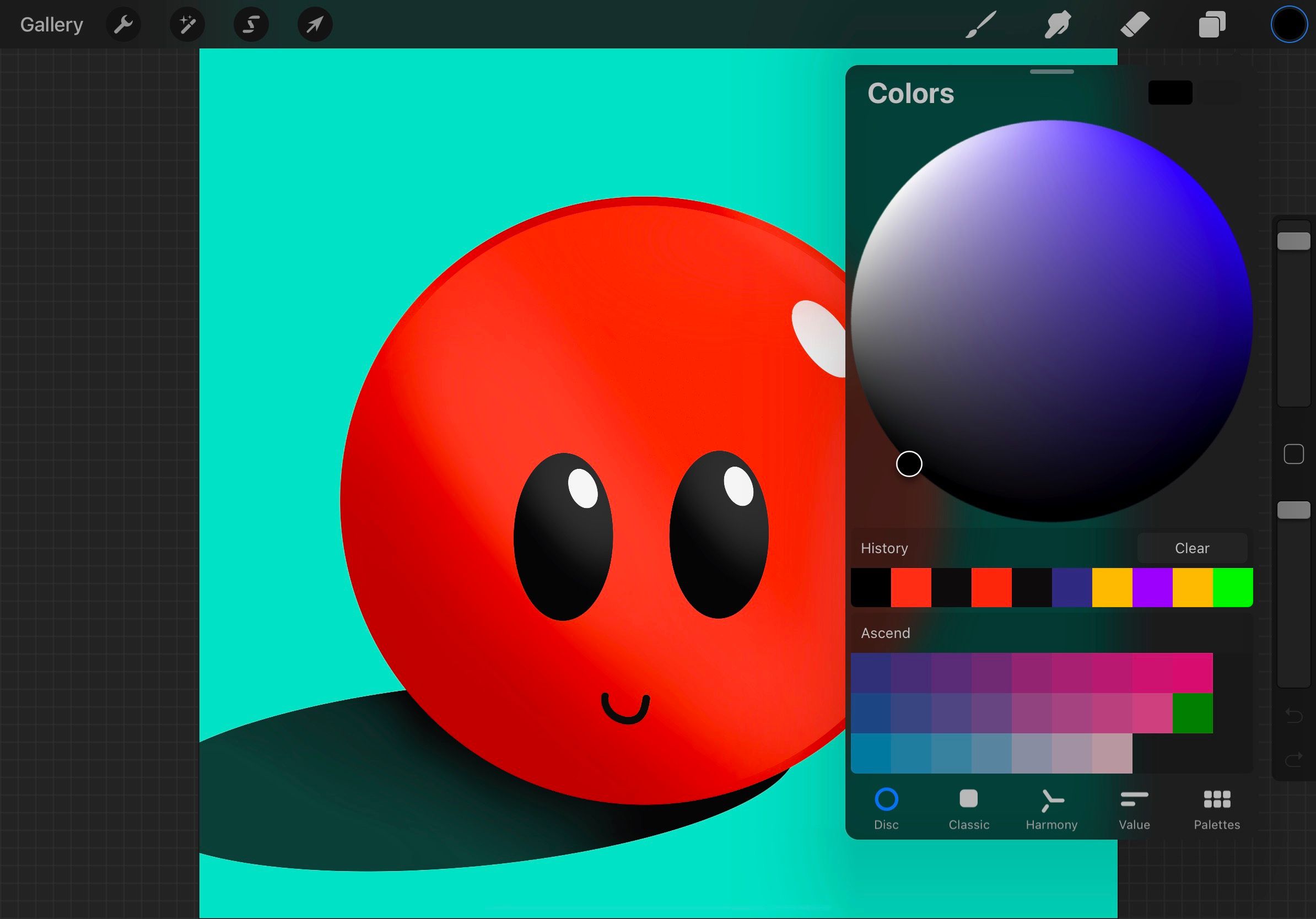 How to expand the color circle in Procreate for iPad